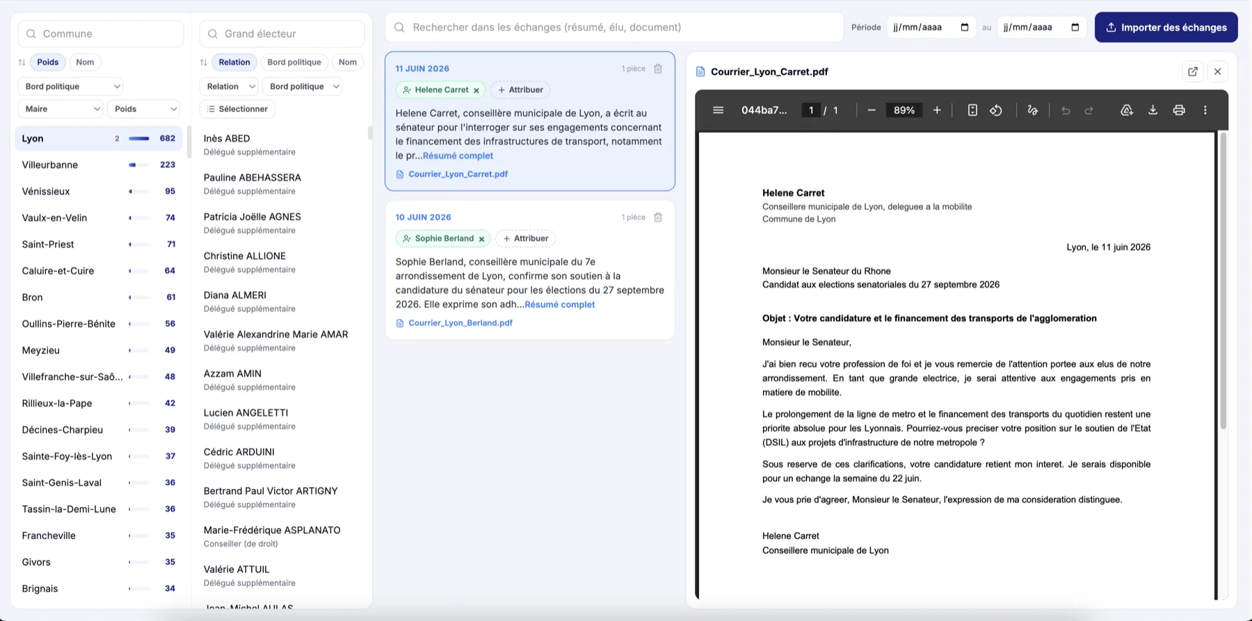 Historique des échanges Rostra avec un grand électeur, courrier joint