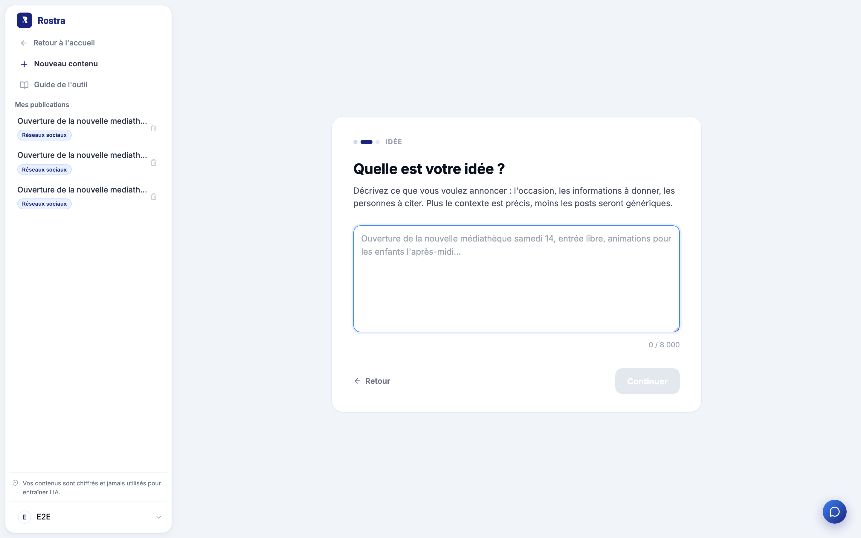 Saisie de l'information à diffuser dans l'outil réseaux sociaux de Rostra